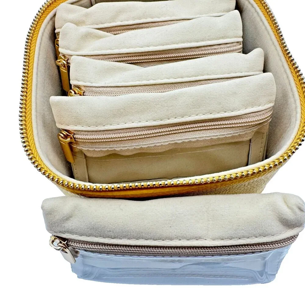 Vlando‎ Travel Jewelry Organizer Case Mustard yellow Zip Box 5 Removable Pouches